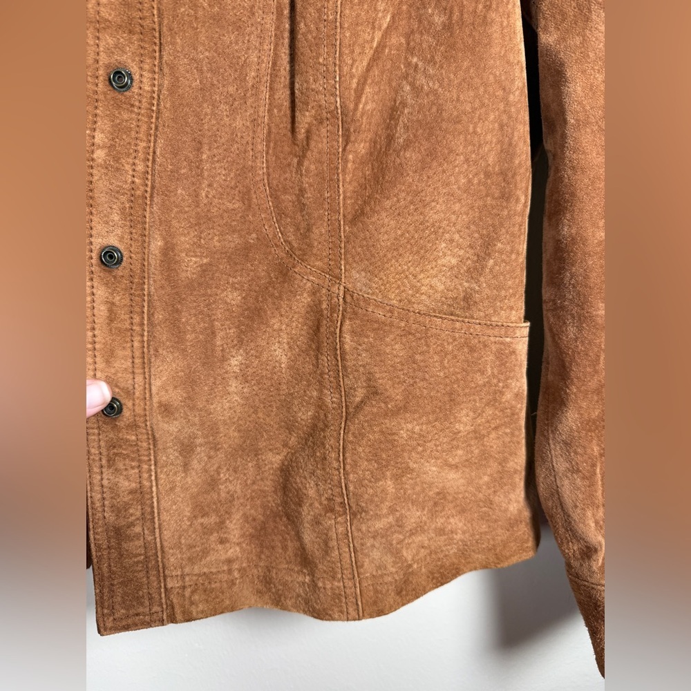 Coldwater Creek Womens Suede Leather Jacket Cognac Snap Closure Sz L - Picture 8 of 12